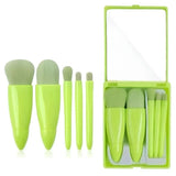 Kit Pincéis de Maquiagem Portátil - 5 Peças com Espelho