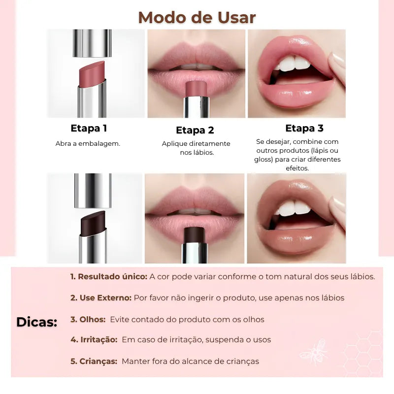 Batom que Muda de Cor - Hidratante com Efeito Glow Natural