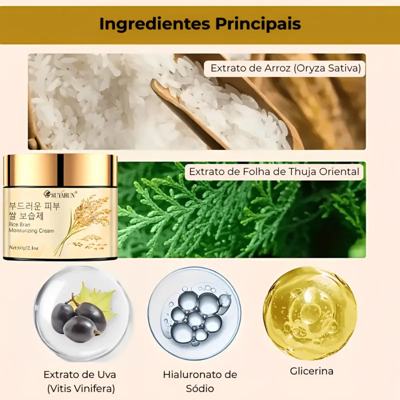 Creme Facial Coreano com Extrato de Arroz – Hidratação 24H
