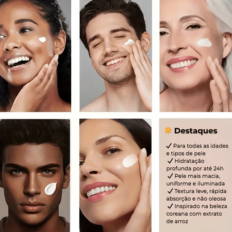 Creme Facial Coreano com Extrato de Arroz – Hidratação 24H