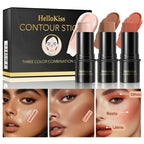 Kit 3 Bastões de Maquiagem – Contorno, Iluminador e Blush em Creme