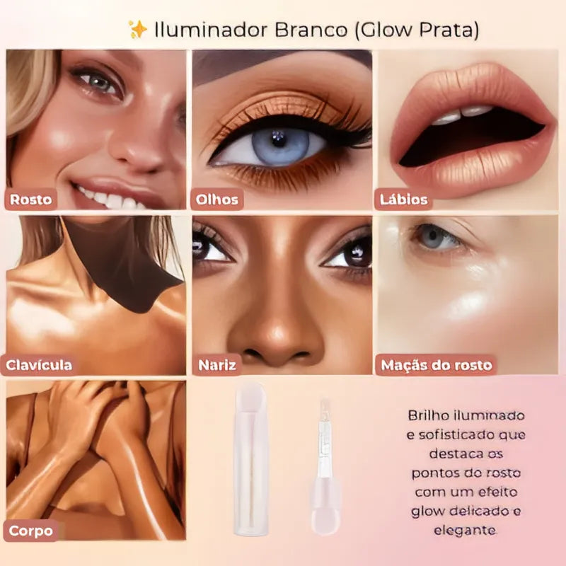 Kit Glow Perfeito 3 Peças – Iluminador, Blush e Contorno Líquido