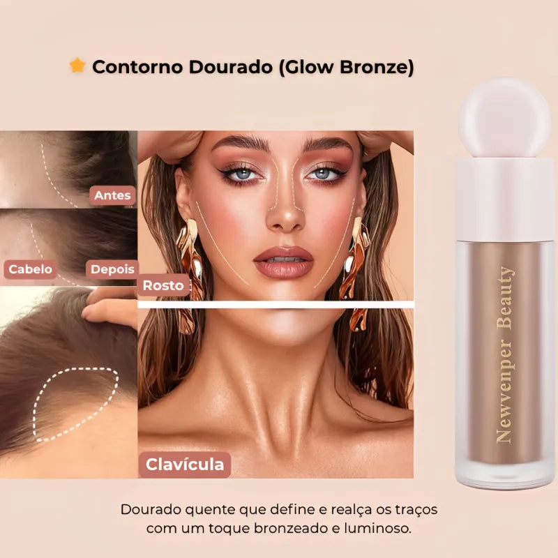 Kit Glow Perfeito 3 Peças – Iluminador, Blush e Contorno Líquido