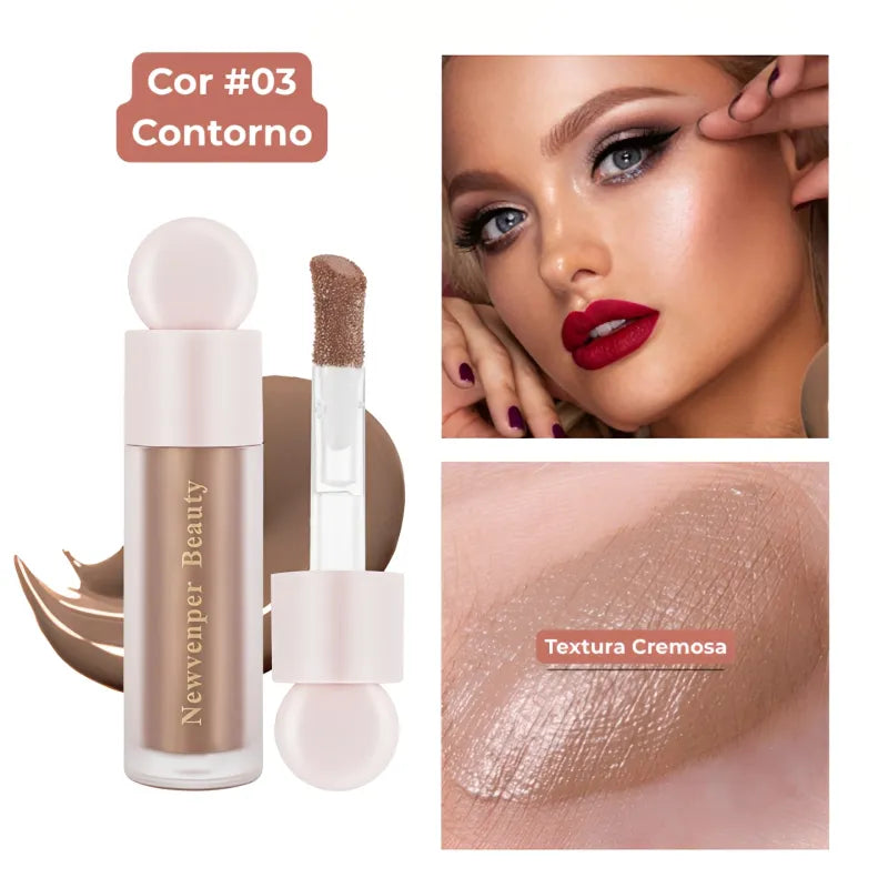 Kit Glow Perfeito 3 Peças – Iluminador, Blush e Contorno Líquido