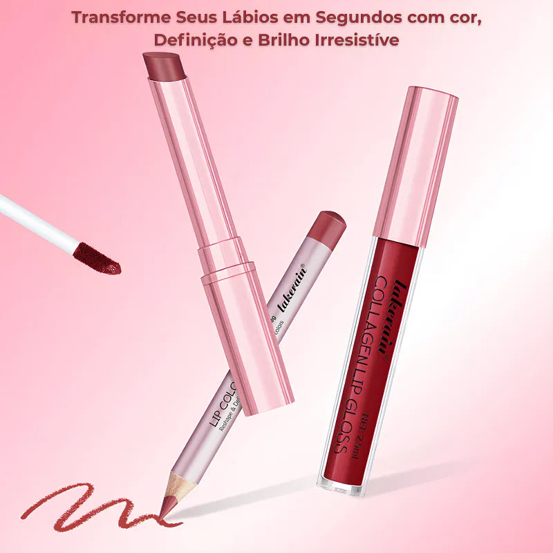 Kit Lábios 3 em 1 Matte + Gloss + Lápis Longa Duração