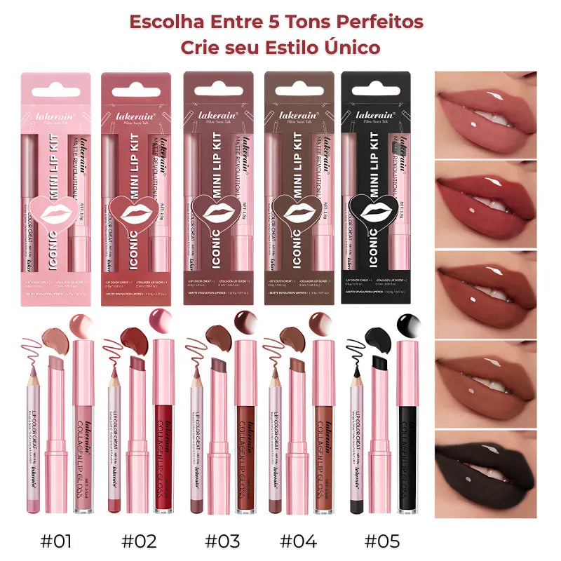 Kit Lábios 3 em 1 Matte + Gloss + Lápis Longa Duração
