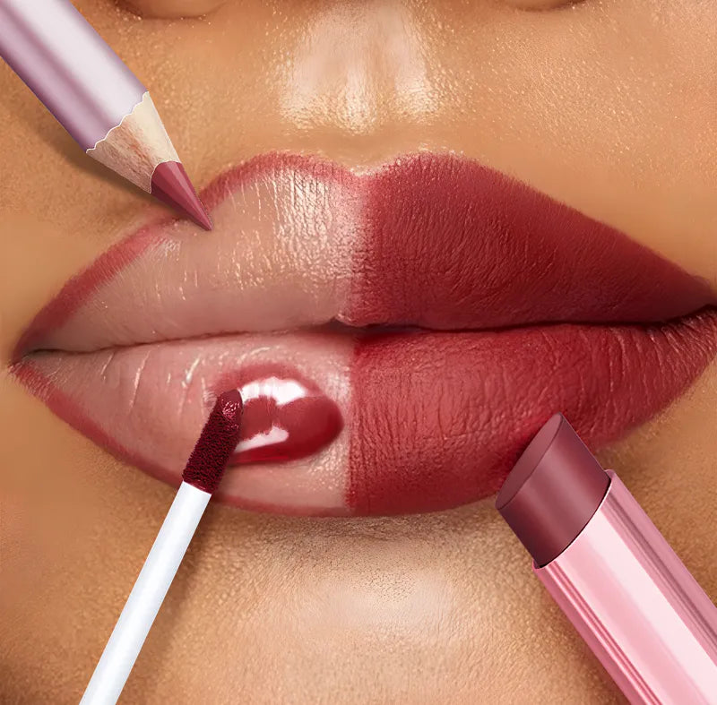 Kit Lábios 3 em 1 Matte + Gloss + Lápis Longa Duração