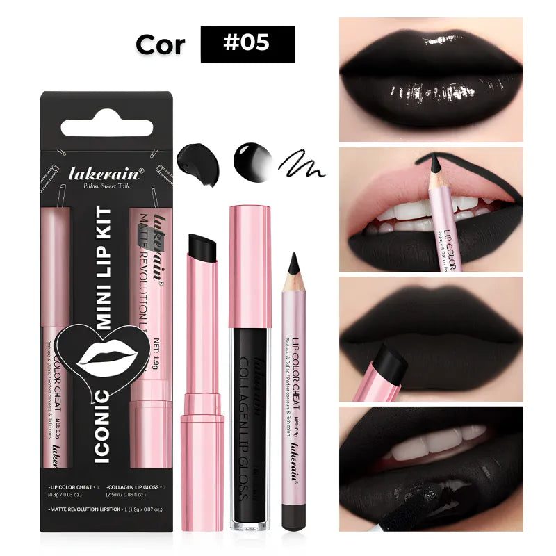 Kit Lábios 3 em 1 Matte + Gloss + Lápis Longa Duração