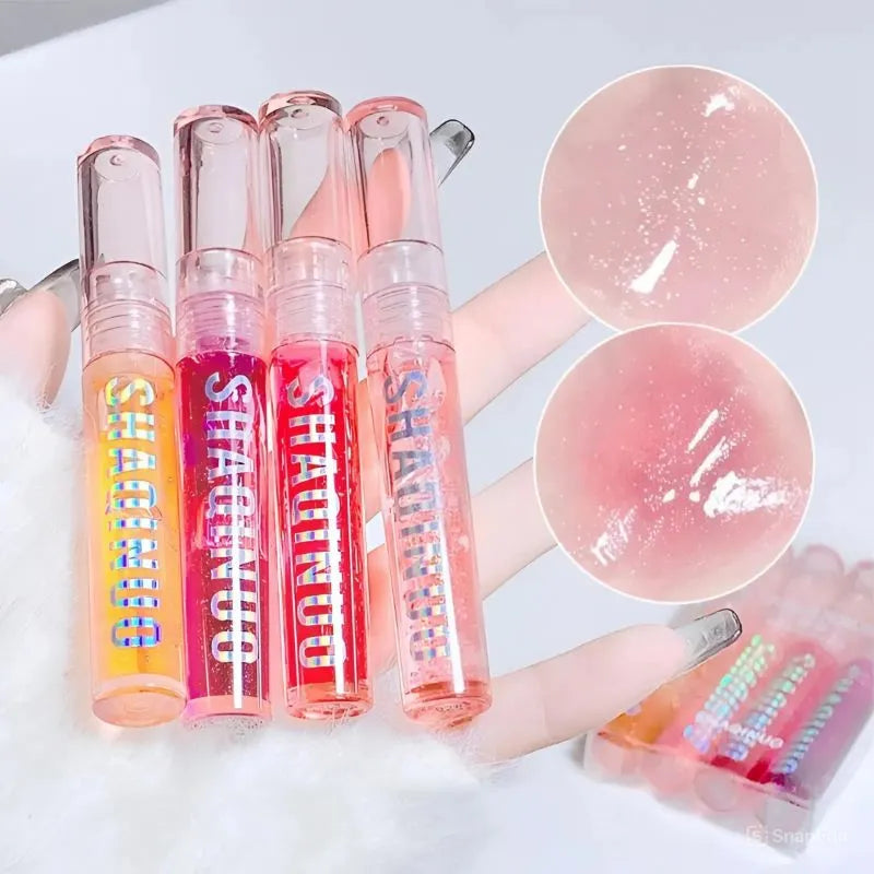 Kit Lip Gloss Hidratante com Brilho Shimmer e Glitter – 4 Peças