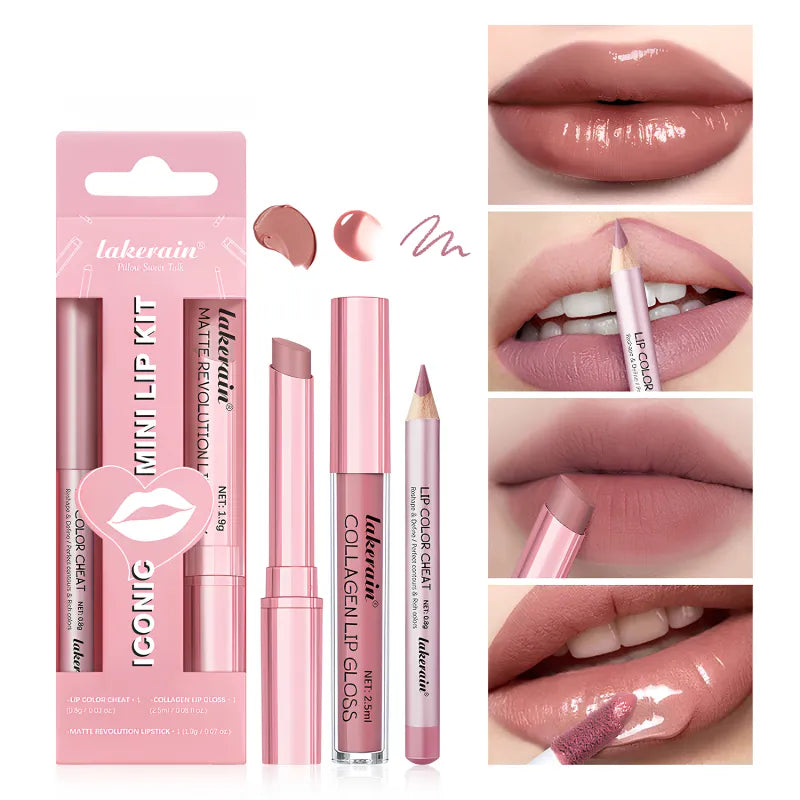 Kit Lábios 3 em 1 Matte + Gloss + Lápis Longa Duração