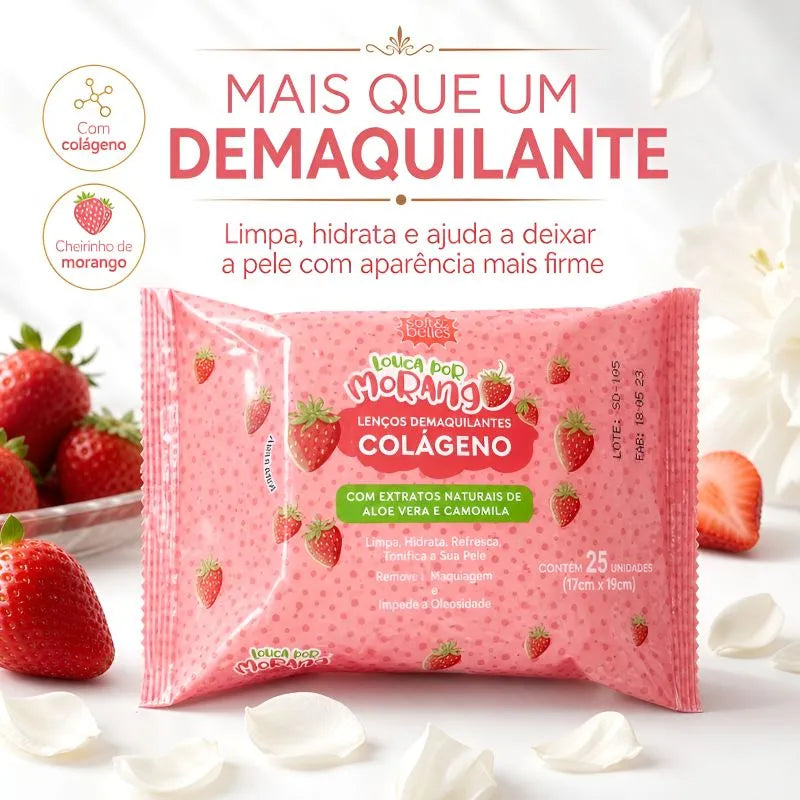 Lenço Demaquilante de Morango e Colágeno - Firmeza e Hidratação