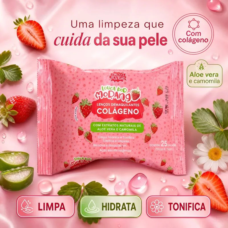 Lenço Demaquilante de Morango e Colágeno - Firmeza e Hidratação