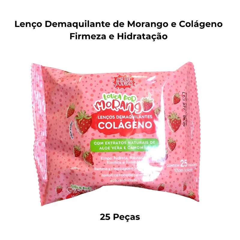 Lenço Demaquilante de Morango e Colágeno - Firmeza e Hidratação