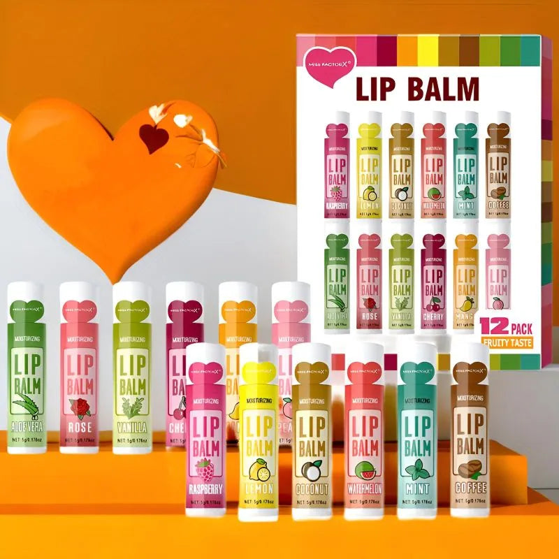 Lip Balm Kit 12 Peças – Hidratação Profunda para Lábios