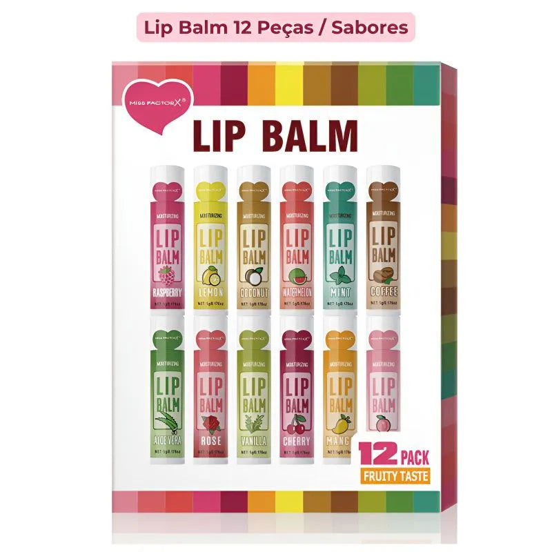 Lip Balm Kit 12 Peças – Hidratação Profunda para Lábios